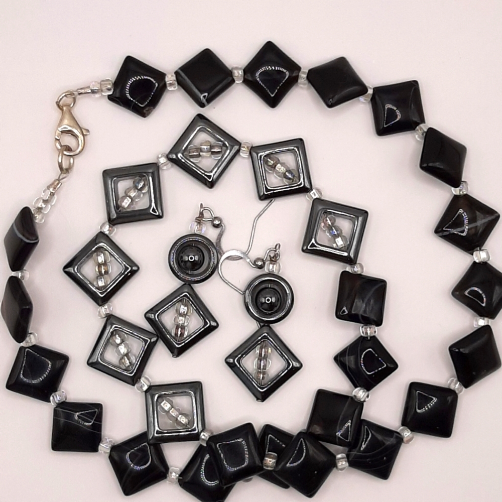 Artisan Onyx and Hematite Necklace & Earrings